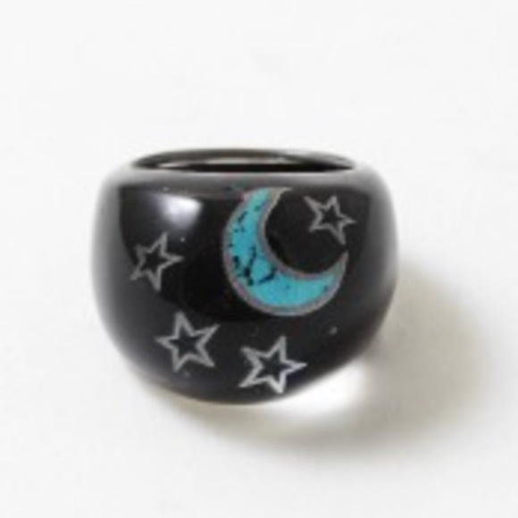 Jewelry - statement black lucite moon star Ring